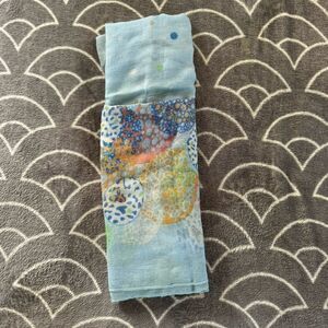 Chiffon Blue Silk Blend Graphic Print Pastel Wrap Scarf
